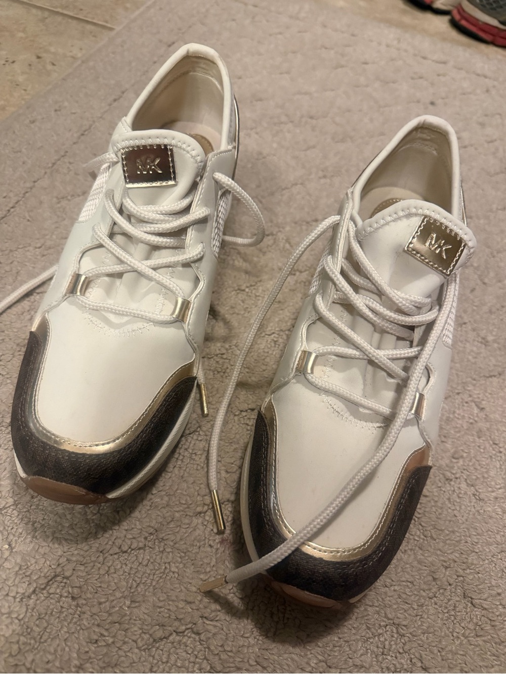 Michael Kors White Sneakers with Metallic Gold Accents